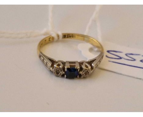 A sapphire and diamond three stone ring 18ct gold size L 2 gms