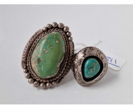 Two vintage silver Navajo stone set rings