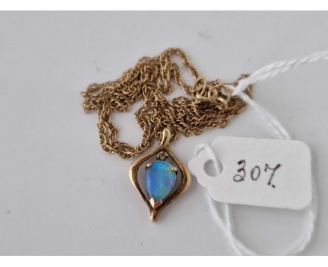 A opal and diamond art nouveau style pendant necklace 9ct 18 inch