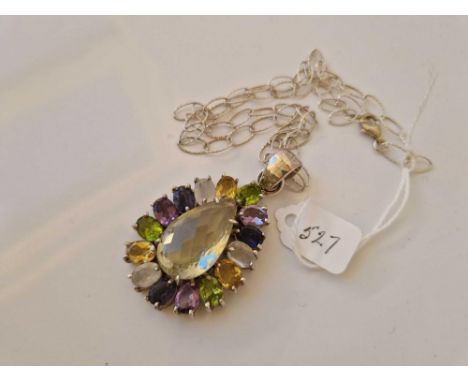 A semi precious silver gem stone pendant necklace 18 inch