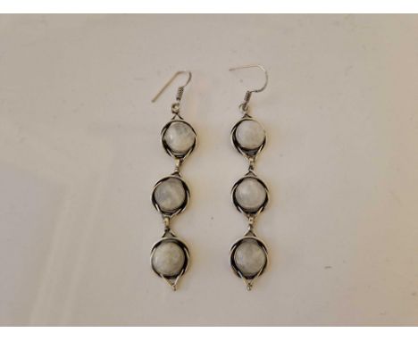 A pair of silver moonstone drop earrings