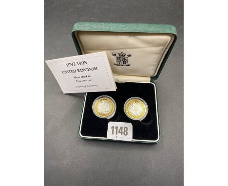 Silver proof £2 coin set 1997 + 1998