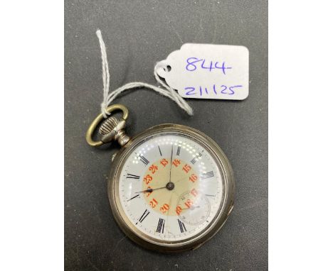 A .800 pocket watch with red numerals and seconds dial