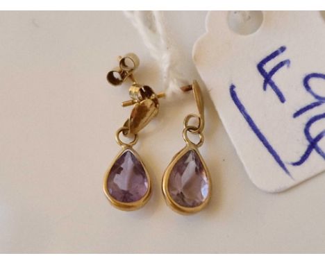 A pair of amethyst drop earrings 9ct