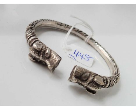 A unusual antique solid silver heavy KADA bracelet with Makara head