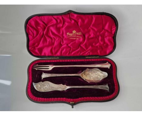 A good boxed set of a pickle fork, jam spoon &amp; a butter knife, Sheffield 1897 by M&amp;W, 94g