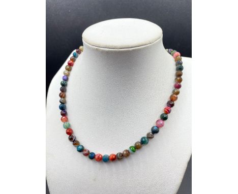 A multi gem multi and coloured faceted round bead necklace 14"