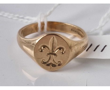 A Fleur de Lis signet ring 9ct&nbsp;size N 5.8 gms