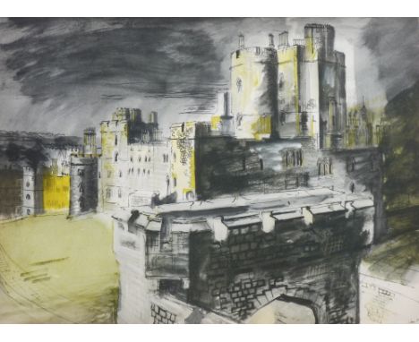 JOHN PIPER lithograph - Windsor Castle circa 1953, printed signature, 25.5 x 35.5 cms