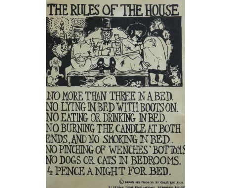 KAREL LEK rare humorous print - 'The Rules of the House', 35.5 x 26.5 cms