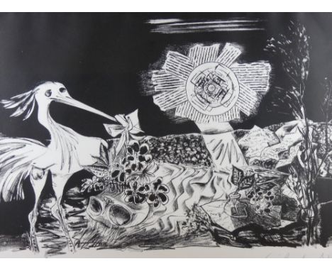 CERI RICHARDS lithograph mounted to Daler conservation-grade board - Dylan Thomas theme, entitled verso 'Death Shall have No 