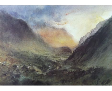 WILLIAM SELWYN coloured limited edition (45/500) print - sunset over the Llanberis Pass, signed in full, 42.5 x 59 cms