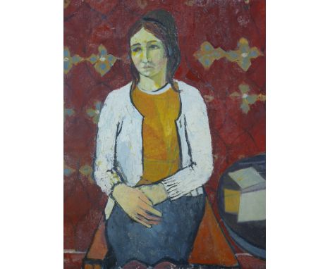 CLAUDIA WILLIAMS oil on board - seated portrait of a lady in 1966, signed, 76 x 62 cms (requiring full restoration)