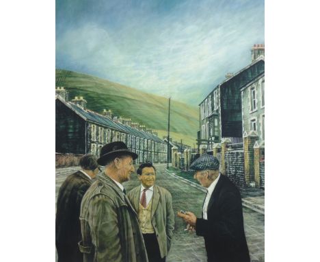 DAVID CARPANINI coloured limited edition (159/350) print - four gents chatting in a South Wales street, signed and entitled '