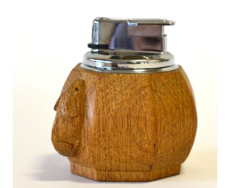 A Robert ''Mouseman'' Thompson Oak Table Lighter, of octagonal form, with carved mouse signature, 7.5cm 