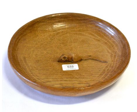 A Robert ''Mouseman'' Thompson Oak Fruit Bowl, with carved mouse signature to interior, 28.5cm diameter 