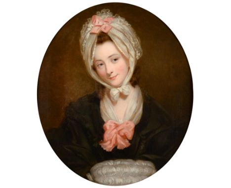 Attributed to Gilbert Stuart Newton (1794-1835) Portrait of Catherine Schindelerin, head and shoulders, wearing a white bonne