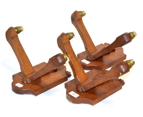 Three Bob ''Wrenman'' Hunter Oak Double Branch Wall Light Brackets, each with carved wren signature, 26cm  From Carpenters Ar