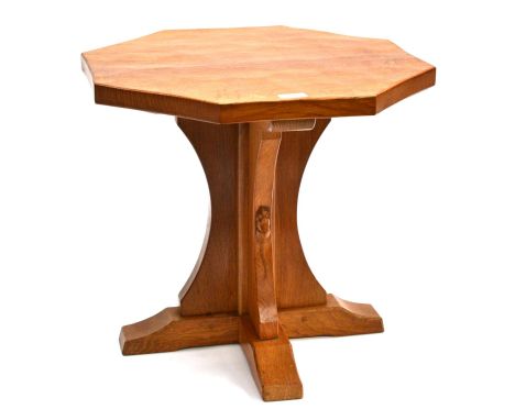 A Robert ''Mouseman'' Thompson Oak Octagonal Coffee Table, on a cruciform base, with carved mouse signature, 47cm high 