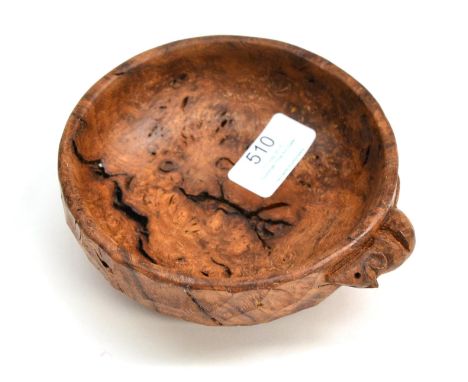 A Modern Robert ''Mouseman'' Thompson Burr Oak Nut Bowl, with carved mouse signature to the exterior, 13.5cm  Good order. 030