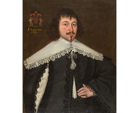 Follower of Cornelis Jonson (17th century)  Portrait of a gentleman, half length, wearing a black doublet and a large white c
