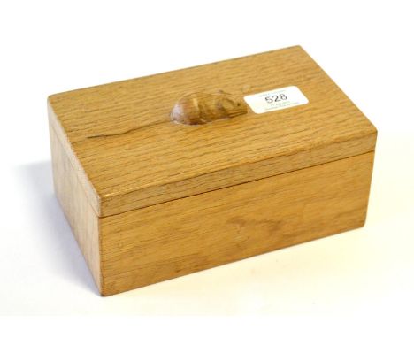 A Robert ''Mouseman'' Thompson Oak Trinket Box and Cover, of rectangular form, the cover with carved mouse signature, 18.5cm 