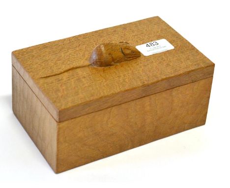 A Robert ''Mouseman'' Thompson Oak Trinket Box and Cover, of rectangular form, the cover with carved mouse signature, 18.5cm 