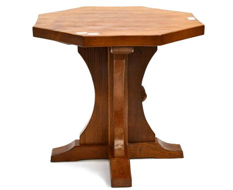 A Robert ''Mouseman'' Thompson Oak Octagonal Coffee Table, on a cruciform base, with carved mouse signature, 47.5cm high 