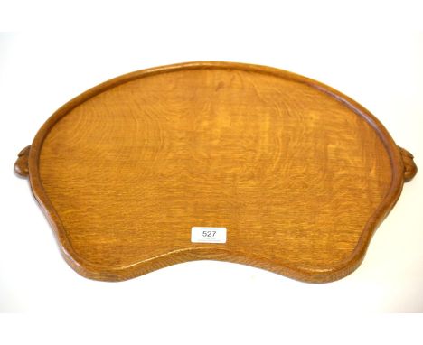 A Robert ''Mouseman'' Thompson Oak Kidney Shaped Tea Tray, with two carved mice handles, 47.5cm 