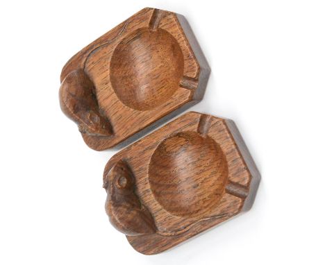 A Pair of Robert ''Mouseman'' Thompson Oak Ashtrays, of standard rectangular form, each with carved mouse signature, 10cm 