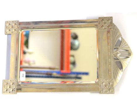 A WMF (Wurttembergische MetallwarenFabrik) Silver Plated Table Mirror, the bevelled plate glass in a Secessionist pierced fra