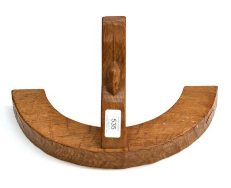 A Robert ''Mouseman'' Thompson Oak Double Wall Light Bracket, semi-circular design, with carved mouse signature, 32cm wide 