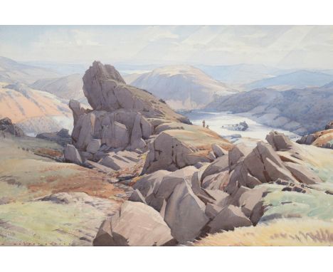 William Heaton Cooper RI (1903-1995) Helm Crag, Grasmere (Lion and the Lamb) Signed, pencil and watercolour, 26.5cm by 53.5cm