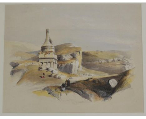 After David Roberts RA (1796-1864)  ''View from under the Portico of the Temple of Dendera''  Hand coloured lithograph origin