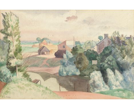 John Northcote Nash CBE RA (1893-1977)   ''Farm near the River Loire'' Signed in pencil, inscribed verso, pencil and watercol