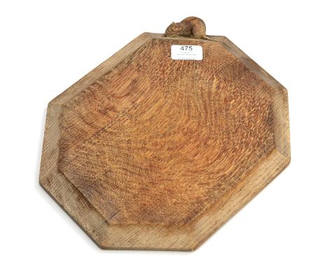 A 1950's Robert ''Mouseman'' Thompson Oak Bread Board, with carved mouse signature, 31cm Used.  030615