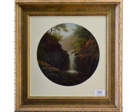 William Mellor (1851-1931) ''Fall on Thornton Ghyll, Ingleton''  Signed, oil on board, 22cm (tondo)  In overall good, stable 