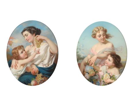 French School (mid 19th century) An allegory of Summer An allegory of Autumn One signed Maria A and dated 1855, pastel, 77.5c