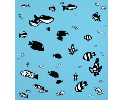 Julian Opie (b.1958) ''We Swam Amongst the Fishes'' Signed and numbered 75/160 verso, screenprint on spray-painted MDF, 75cm 