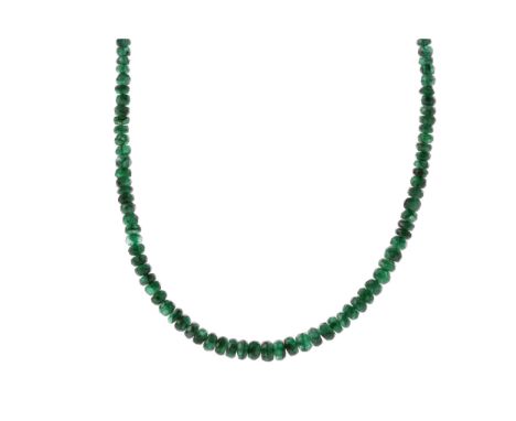 EMERALD BEAD NECKLACE, formed by faceted emerald beads, 47cm long, with silver clasp