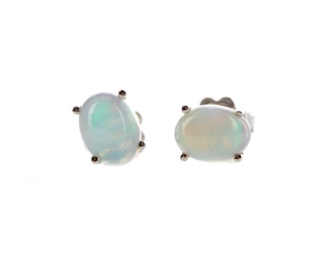 PAIR OF ETHIOPIAN OPAL STUD EARRINGS, each set with an oval cabochon opal, marked 925, 1.7g