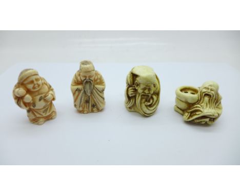 Two modern netsuke and two other small figures 