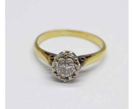 A yellow metal set diamond solitaire ring, 2.1g, K 