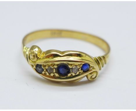 An 18ct gold, sapphire and diamond ring, 2.3g, P 