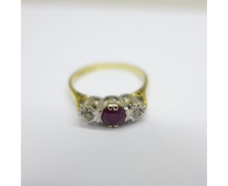 An 18ct gold, ruby and diamond ring, 2.4g, L 