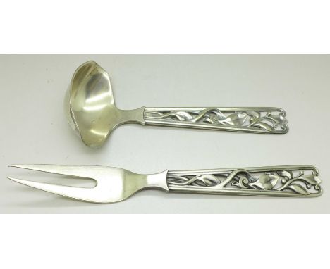 A Danish silver Arts and Crafts fork and ladle, 173g 