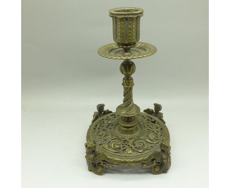 A Gothic Revival style candlestick, 20cm 