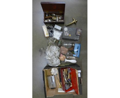 Assorted items including pocket knives, a small parachute, harmonica, crowns, boxes, etc.)**PLEASE NOTE THIS LOT IS NOT ELIGI