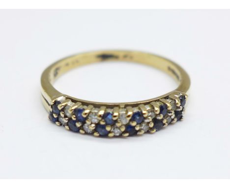 A 9ct gold, twelve sapphire and ten diamond ring, 1.6g, L 