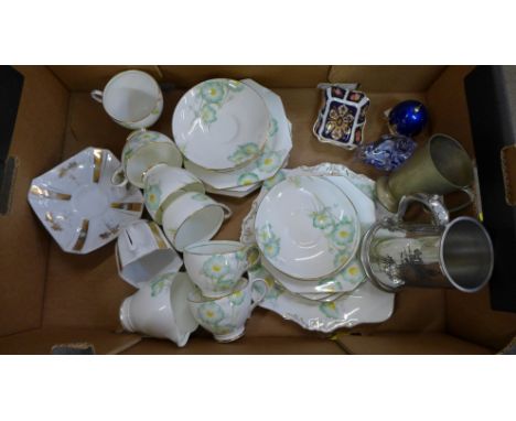 A Paragon tea set, pewter tankards, glass paperweight, Russian enamel egg shaped box, etc.**PLEASE NOTE THIS LOT IS NOT ELIGI